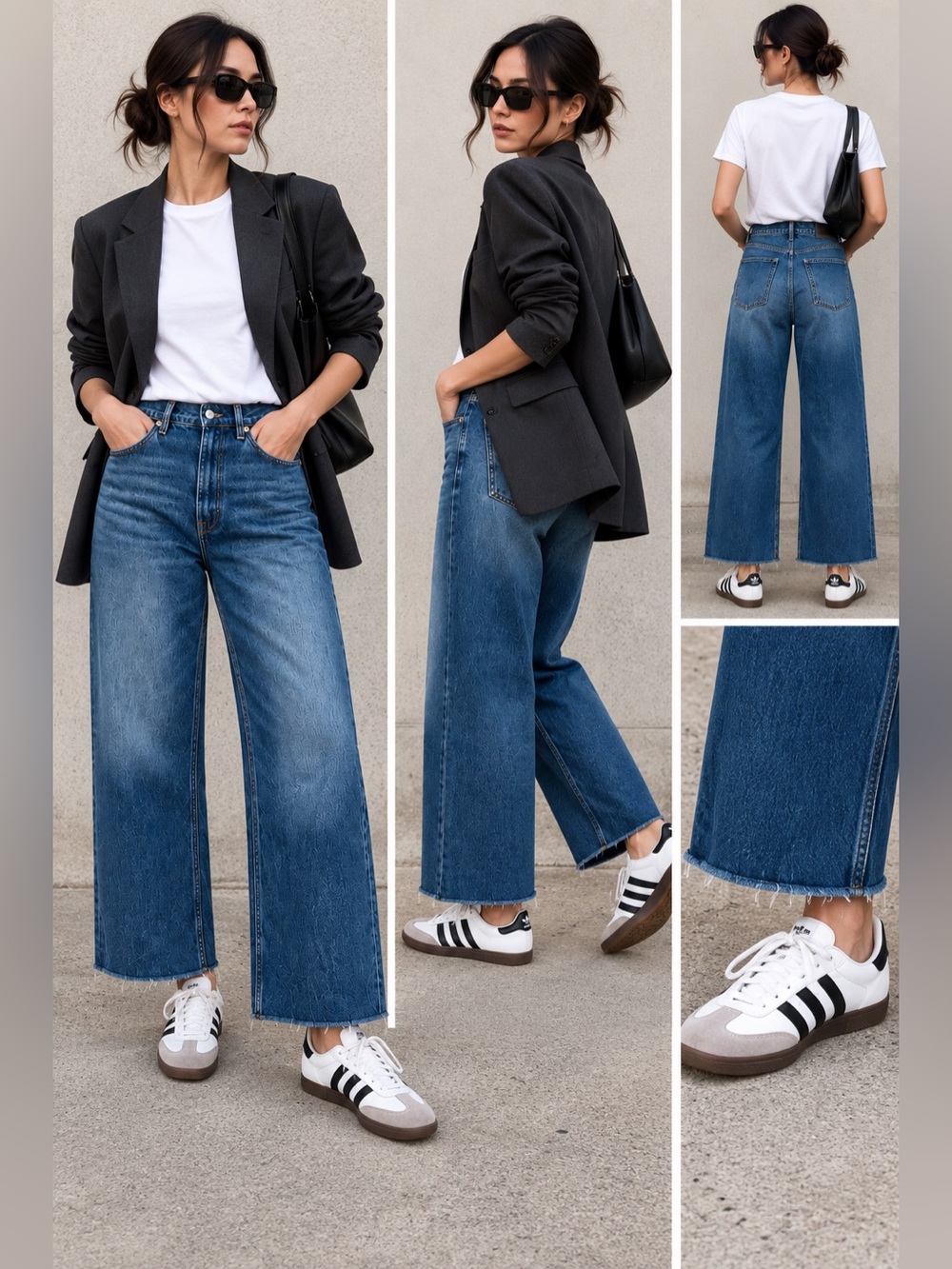 AllSaints Blake Wide Leg Jeans W30 Dark Blue Raw Hem High Rise